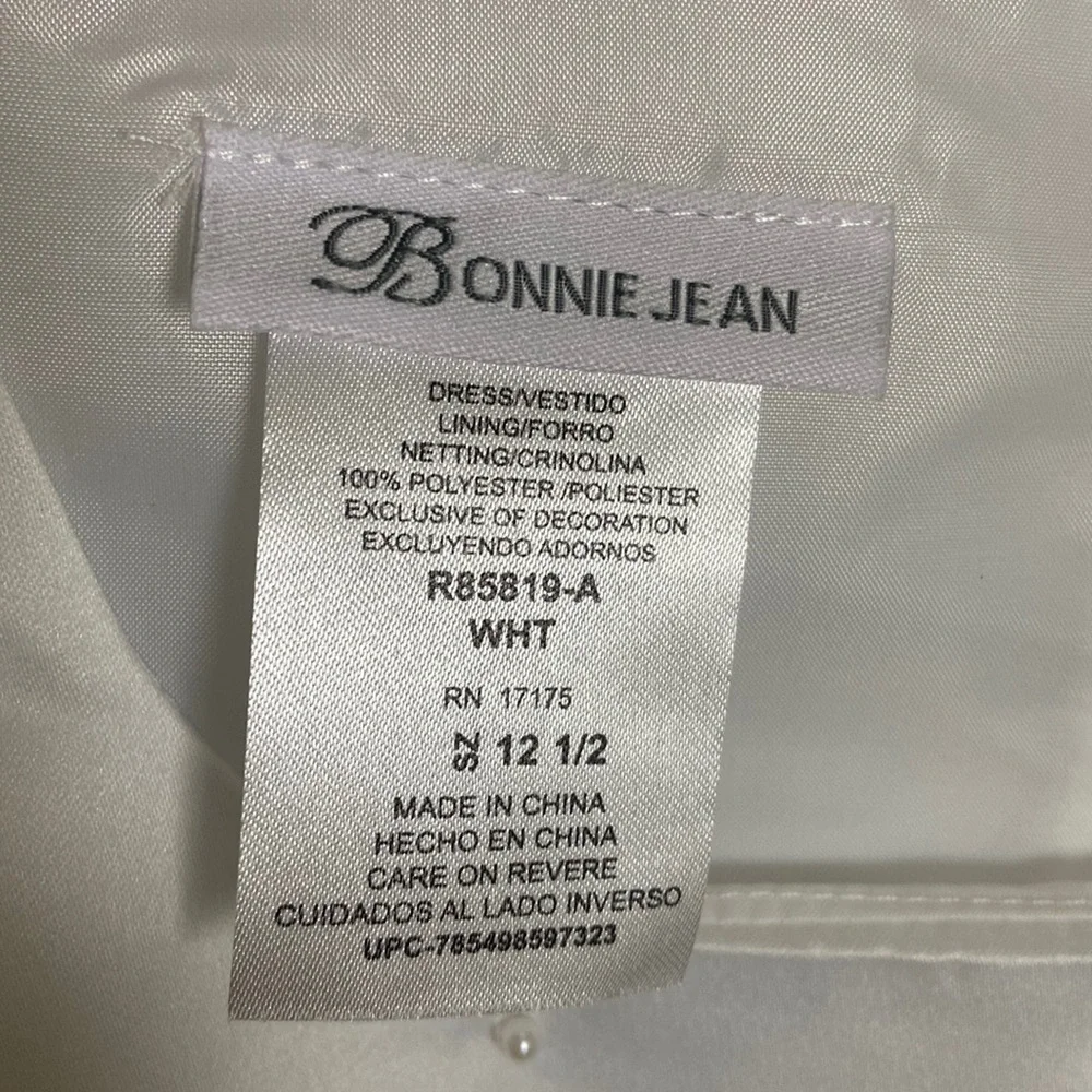 Bonnie Jean Girl's 12 1/2 White Pearl and Bow Layered Formal Dress